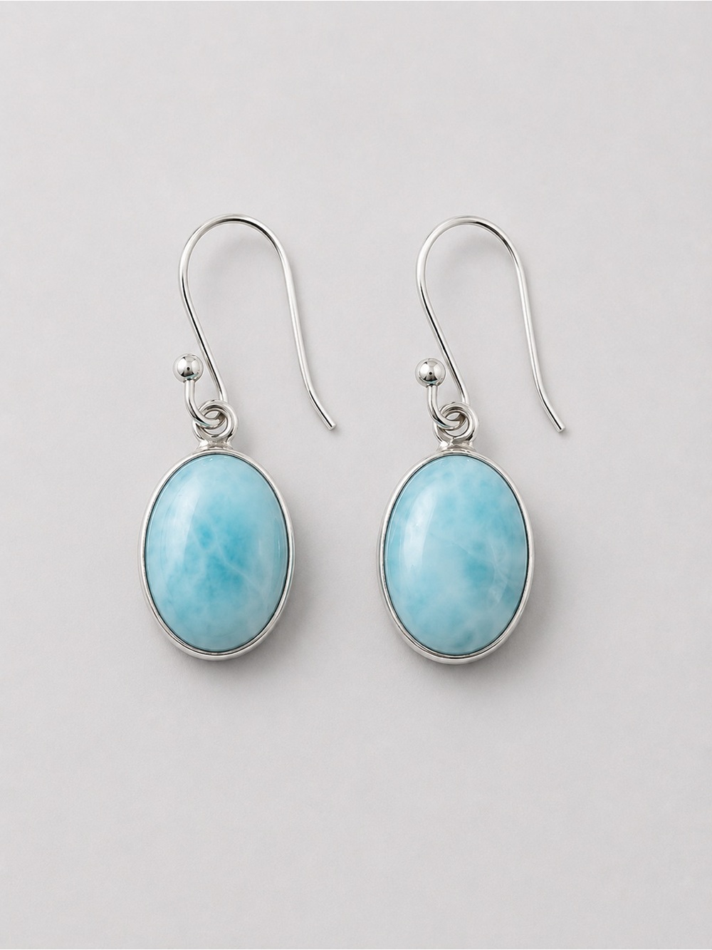 Sterling Silver Larimar Oval Drop Earrings in Light Blue
